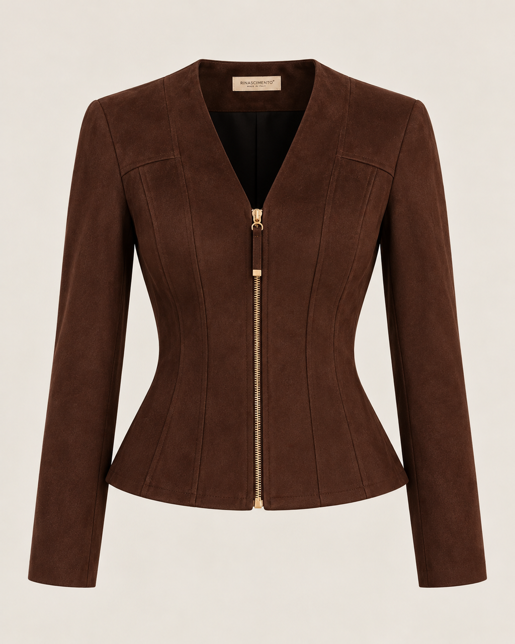 Chaqueta Entallada Efecto Ante Chocolate – Rinascimento
