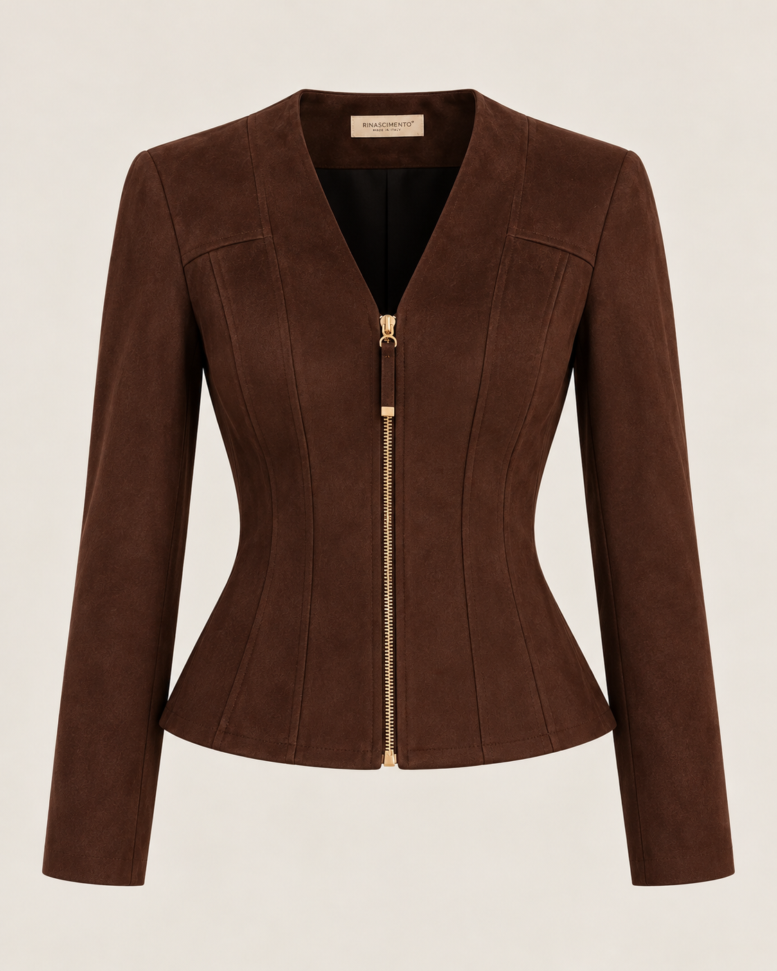 Chaqueta Entallada Efecto Ante Chocolate – Rinascimento