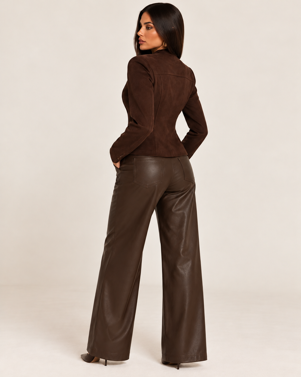 Chaqueta Entallada Efecto Ante Chocolate – Rinascimento