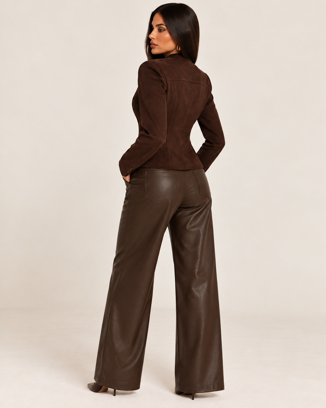 Chaqueta Entallada Efecto Ante Chocolate – Rinascimento