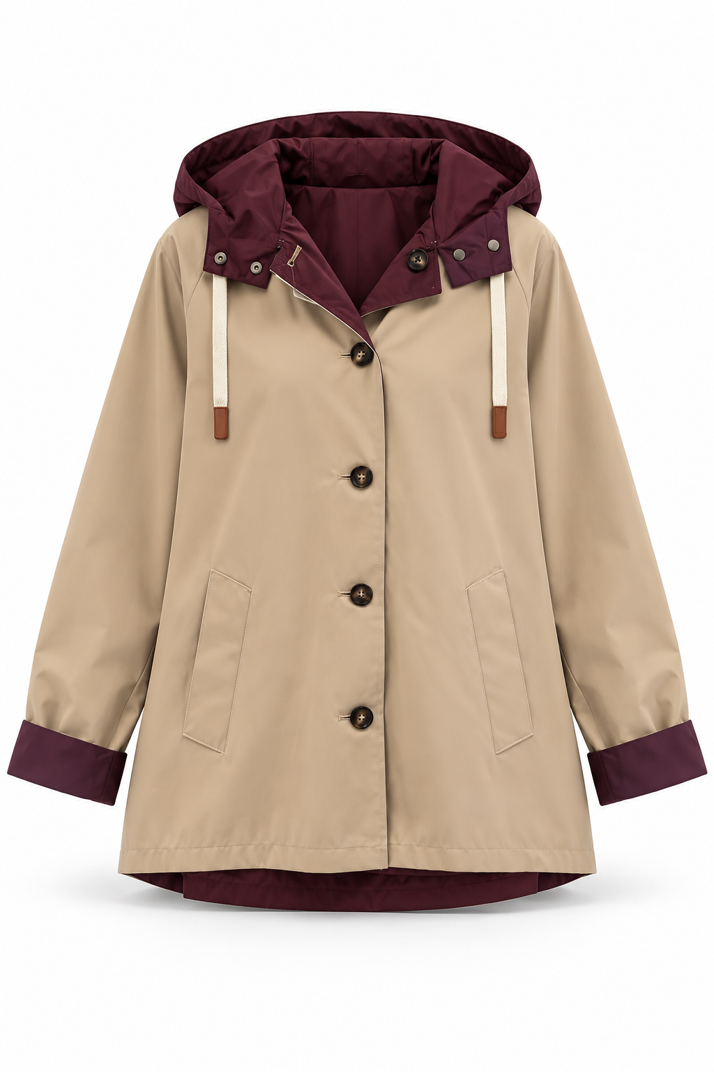 Chaqueta Reversible 2 en 1 con Capucha Beige y Burdeos