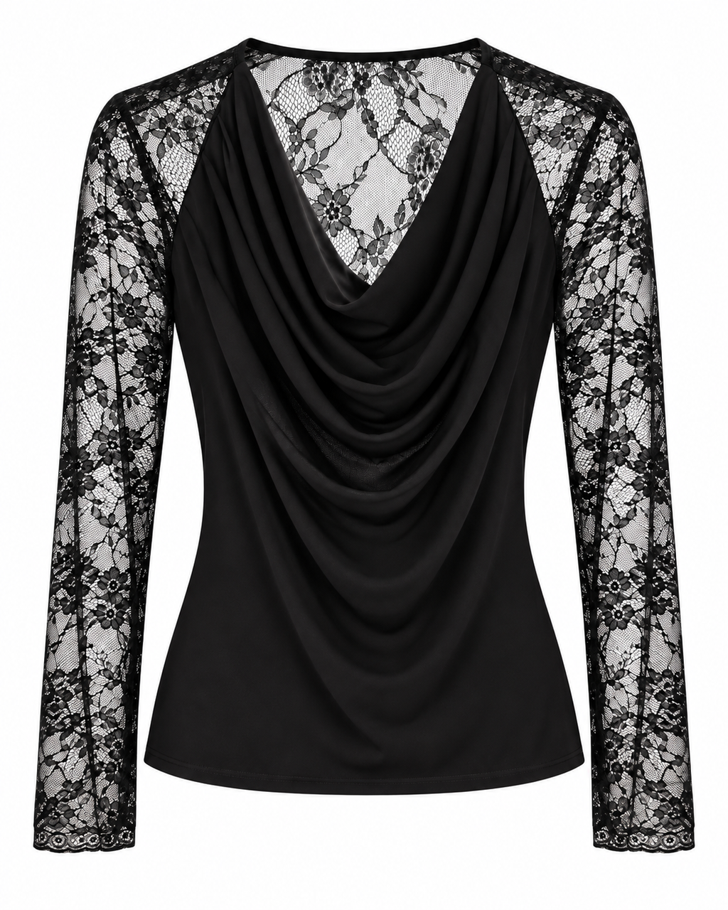 Blusa Negra Drapeada con Encaje | Rinascimento
