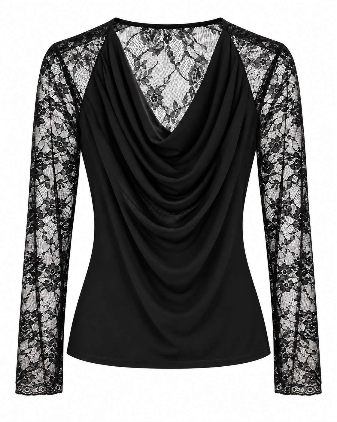 Blusa Negra Drapeada con Encaje | Rinascimento