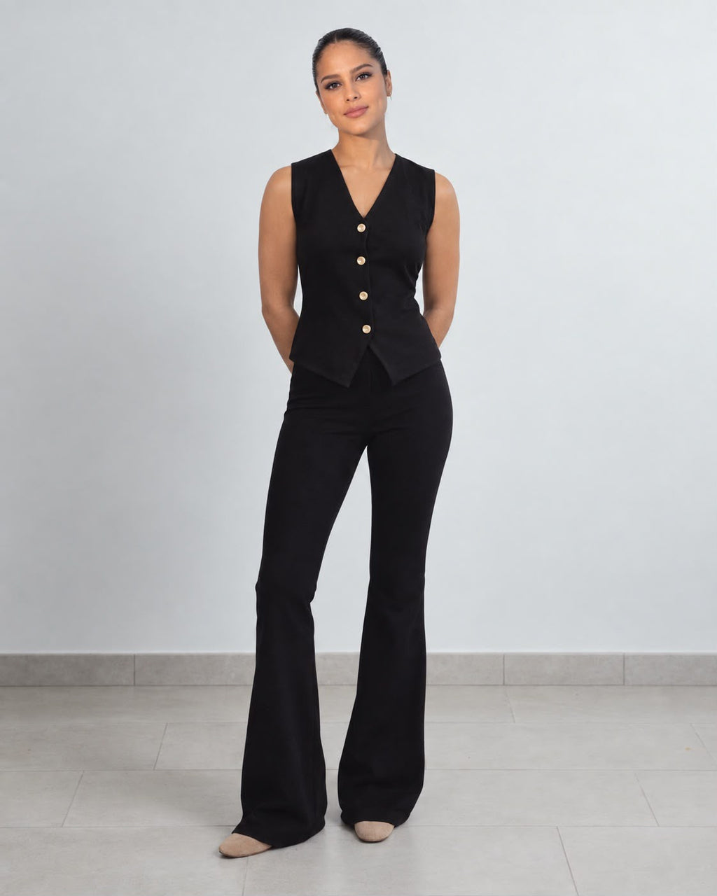 Pantalón flare de punto negro