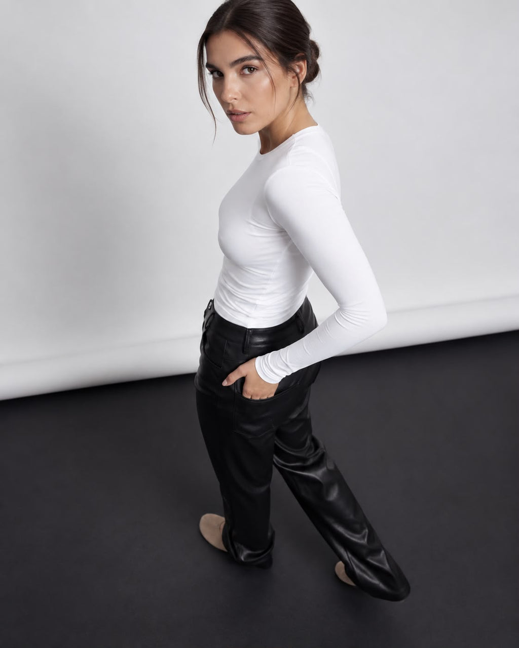 Pantalón Efecto Piel Negro