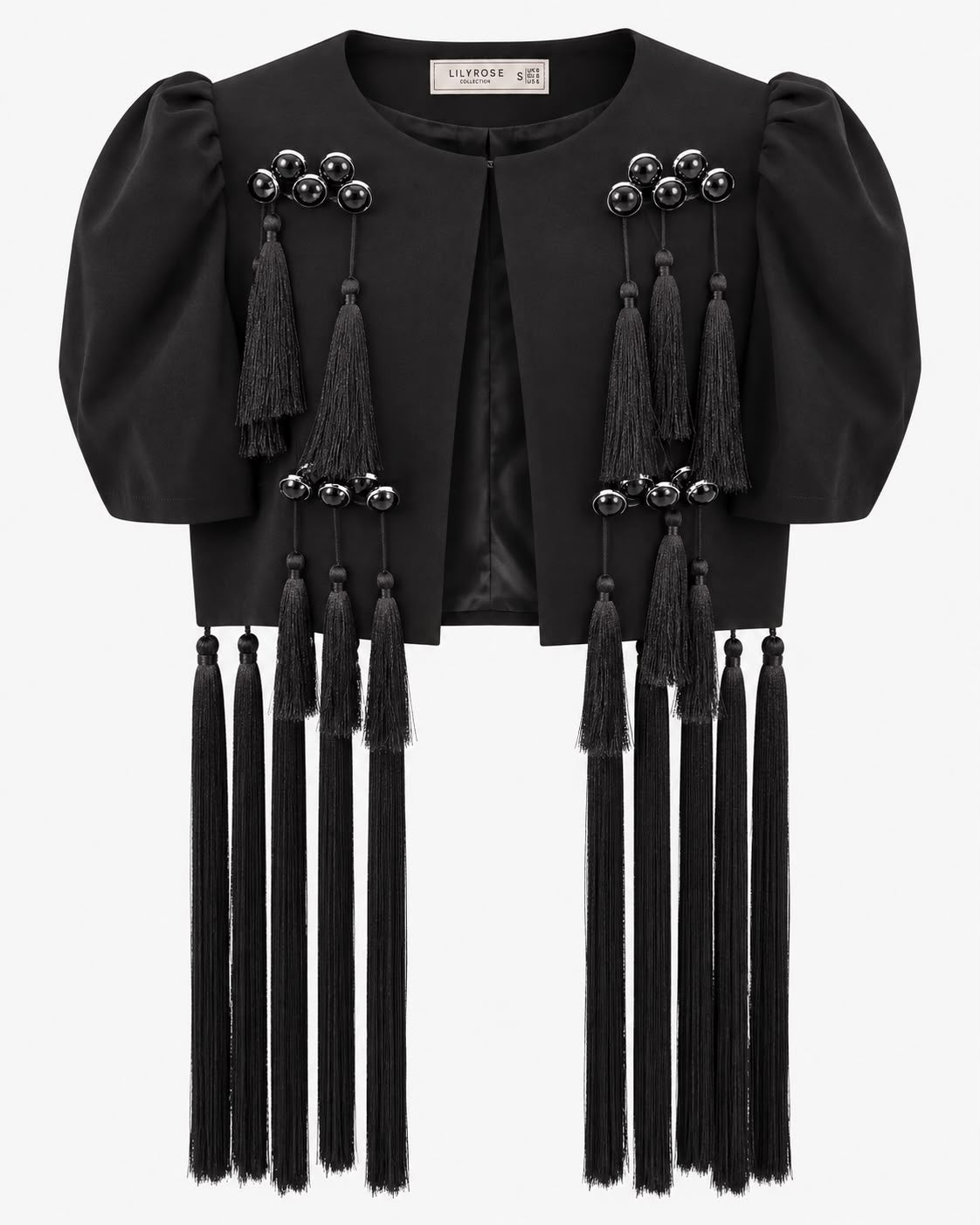 Chaqueta Cropped Flecos y Detalles Joya