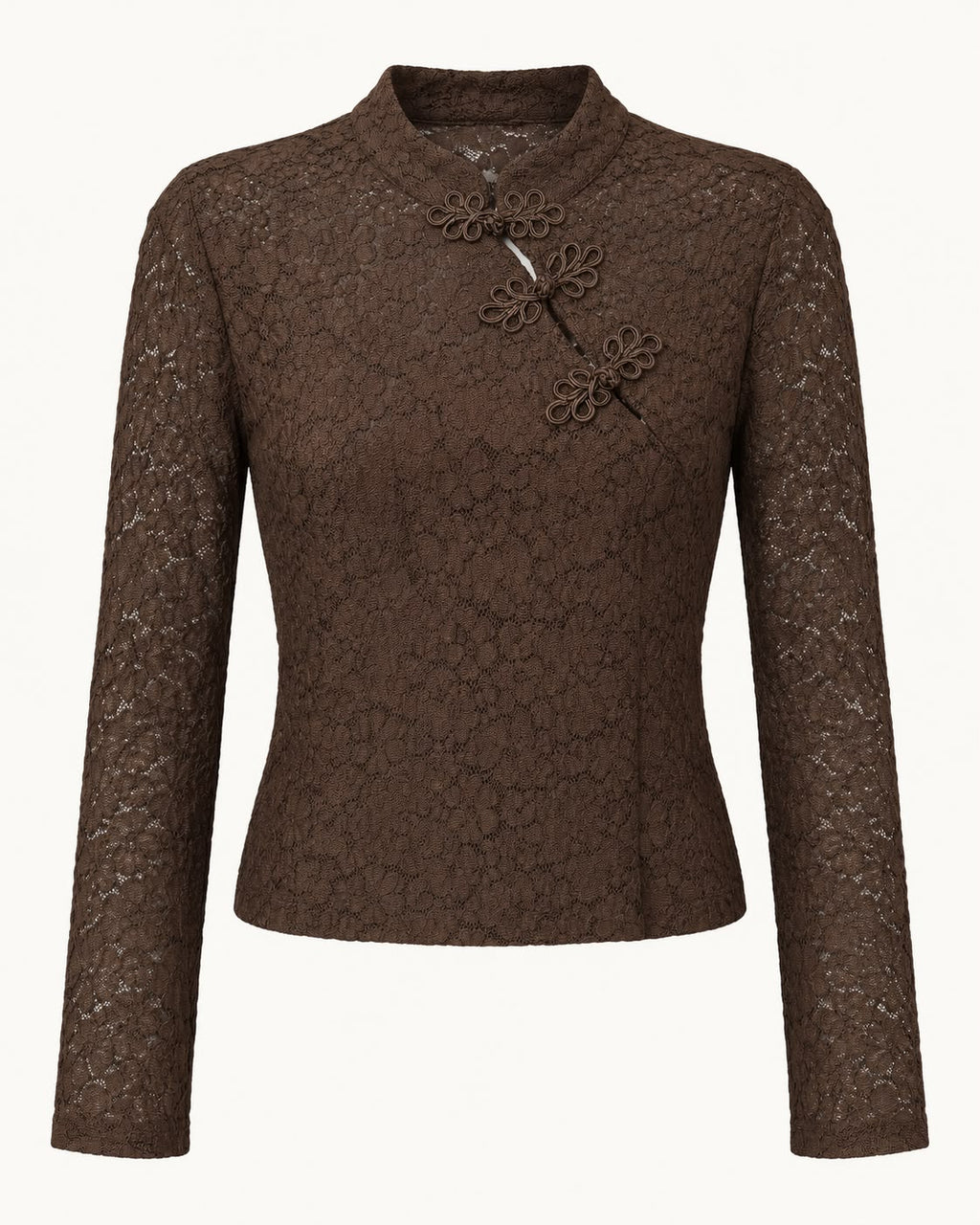 Blusa de Encaje Floral con Cierres Decorativos