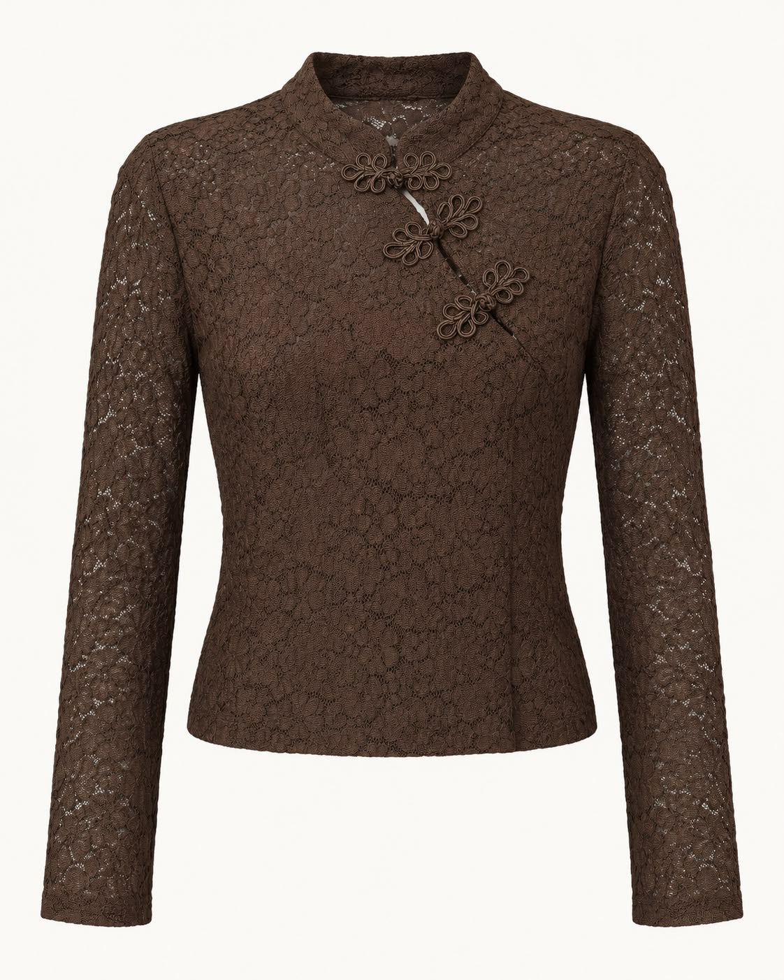 Blusa de Encaje Floral con Cierres Decorativos