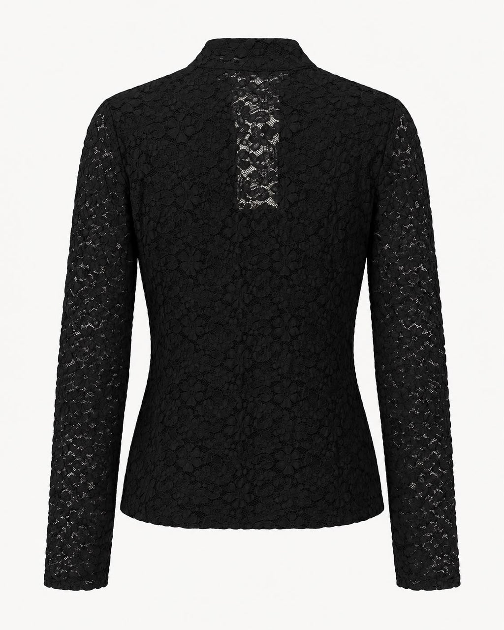 Blusa de Encaje Floral con Cierres Decorativos – Negro