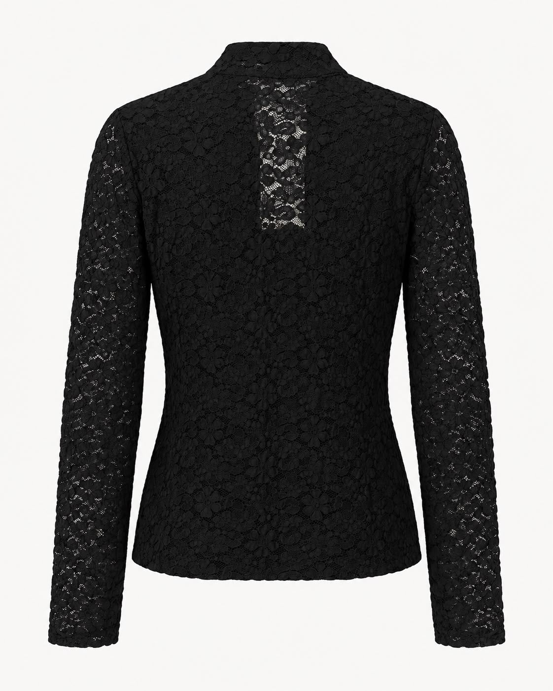 Blusa de Encaje Floral con Cierres Decorativos – Negro