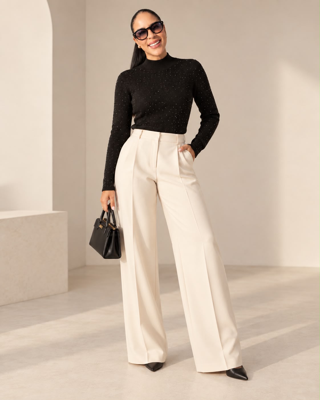 Jersey de Punto con Pedrería Negro