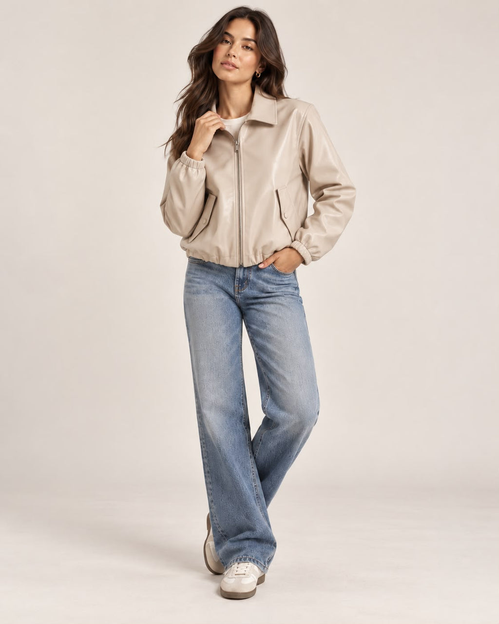 Chaqueta Efecto Piel con Cremallera