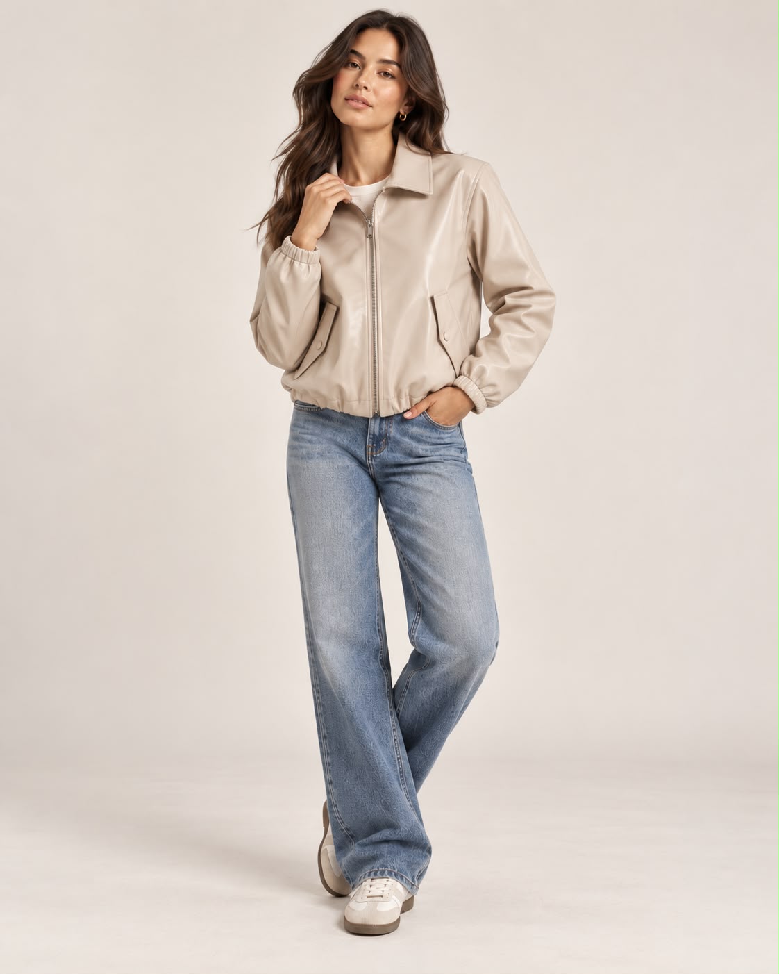 Chaqueta Efecto Piel con Cremallera