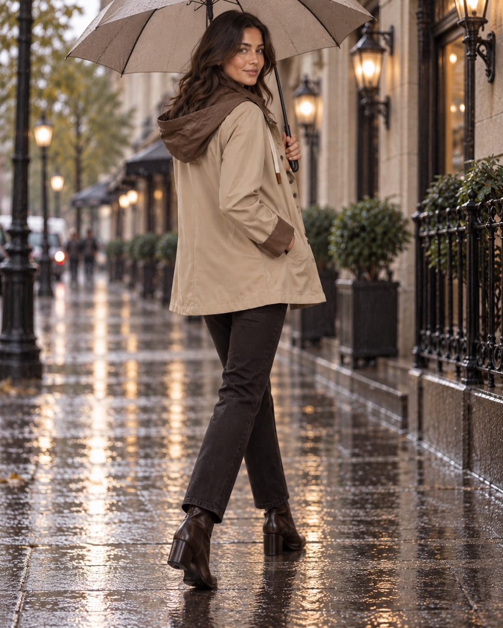 Chaqueta Reversible 2 en 1 con Capucha Beige y Marrón