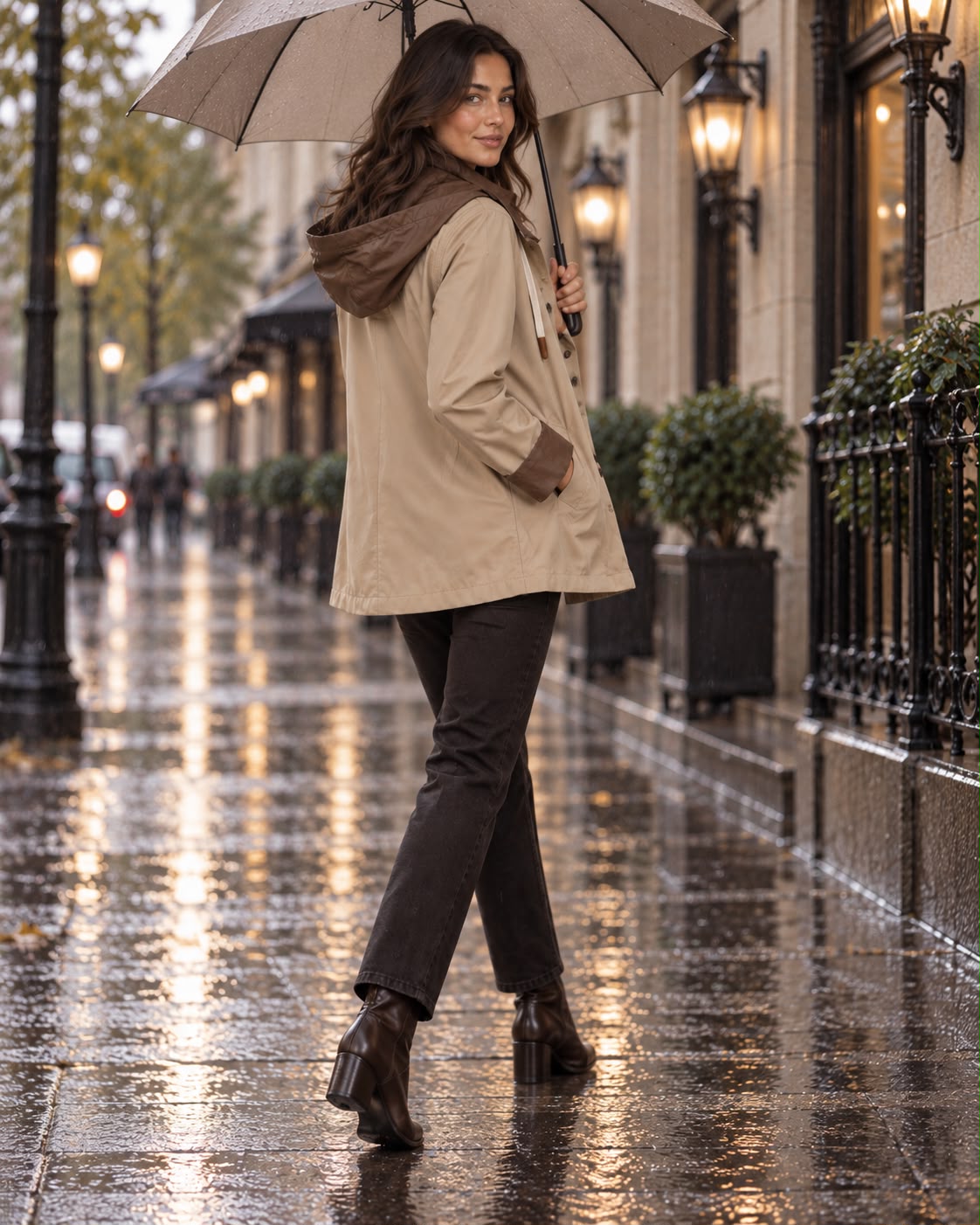 Chaqueta Reversible 2 en 1 con Capucha Beige y Marrón