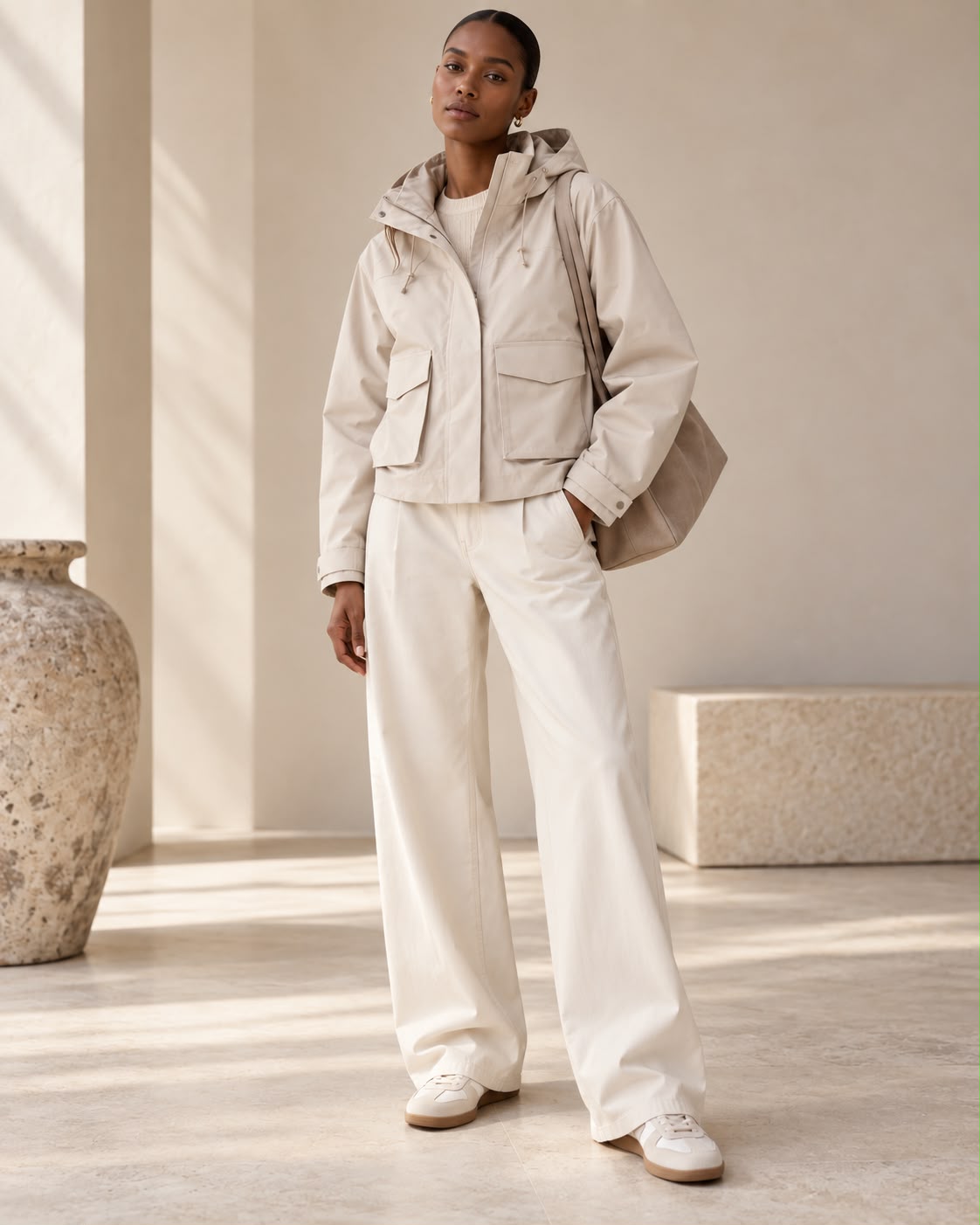 Chaqueta Waterproof Beige Hueso con Capucha
