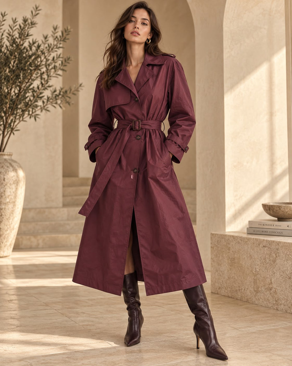 Gabardina Burdeos con Cinturón