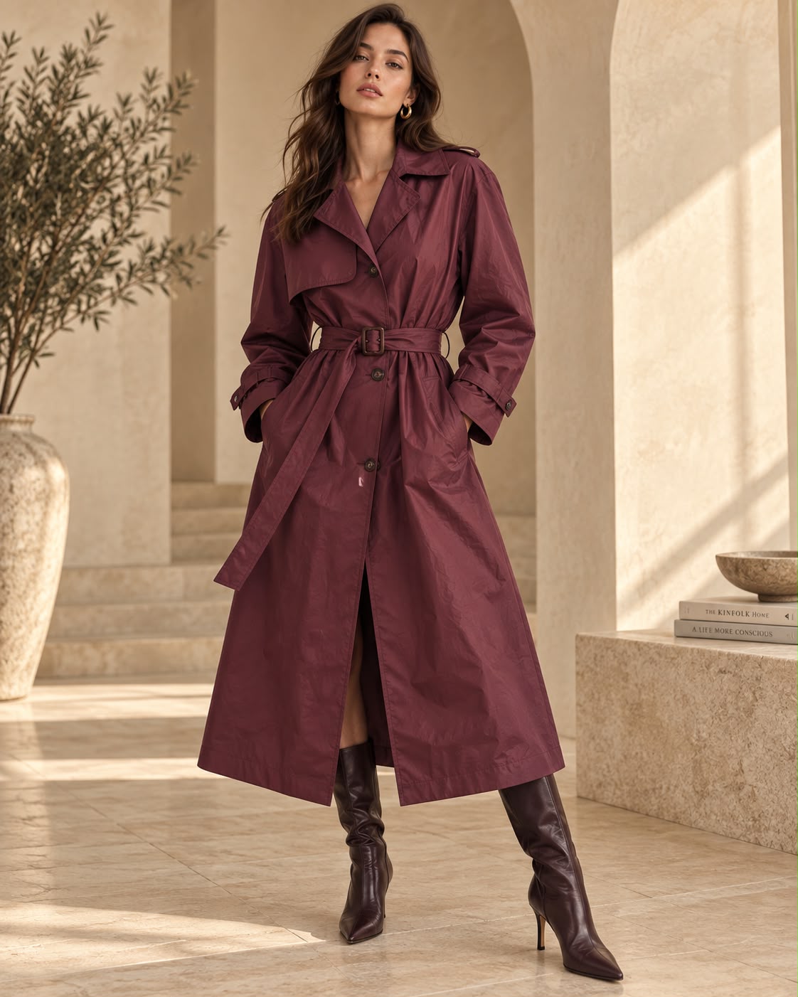 Gabardina Burdeos con Cinturón