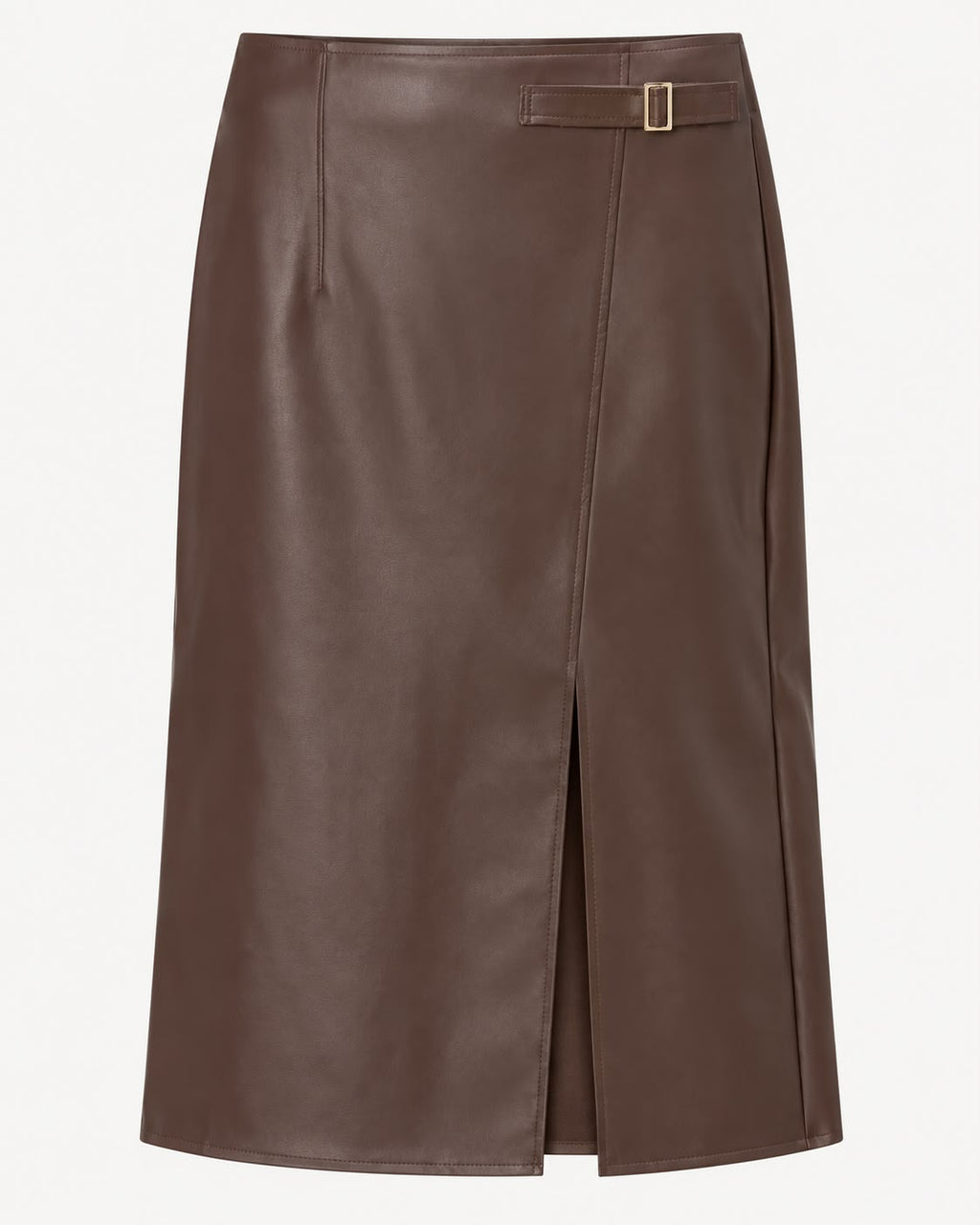 Falda Midi Efecto Leather Chocolate