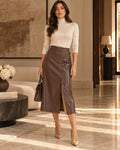 Falda Midi Efecto Leather Chocolate