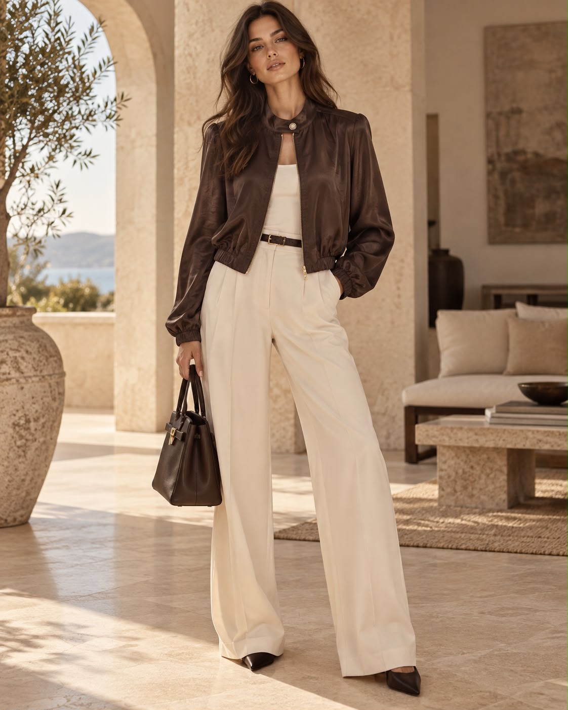 Chaqueta Bomber Satinada Chocolate