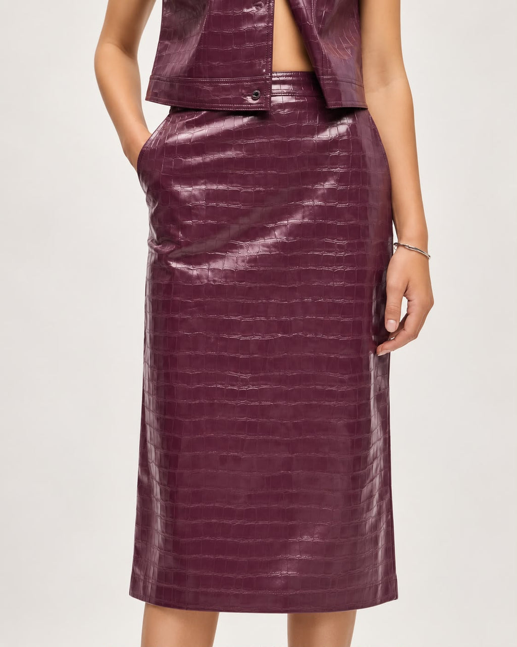 Falda Midi Efecto Croco Mauve Wine