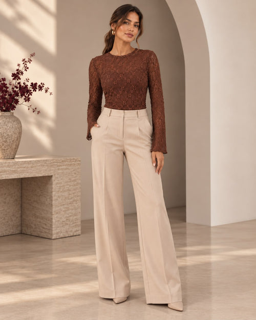 Blusa de encaje marrón