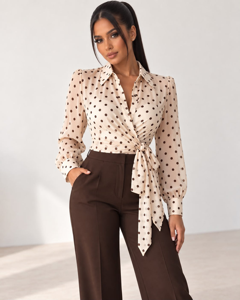 Blusa Cruzada de Lunares con Lazada